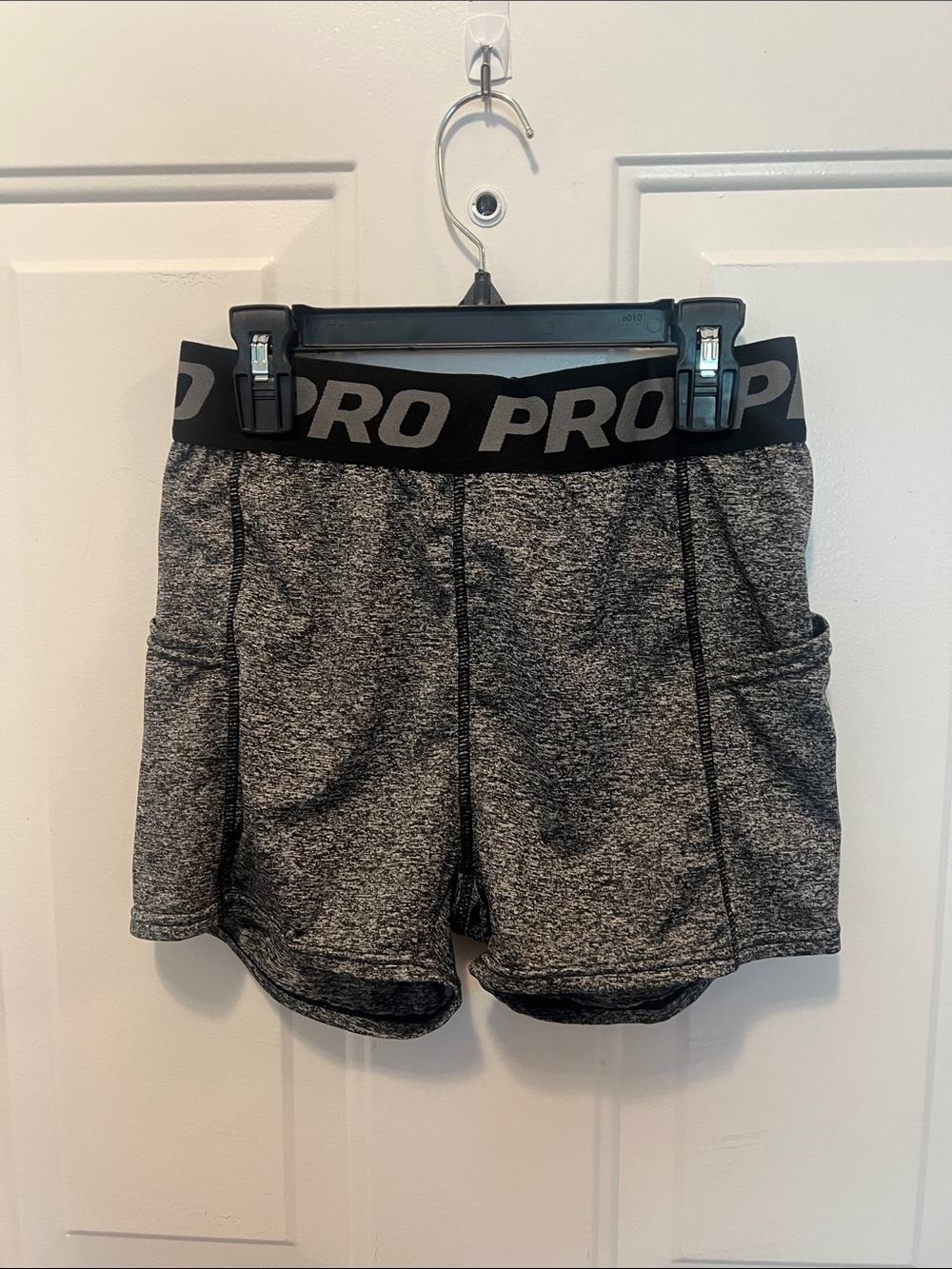 SHEIN Black & Gray Heather PRO Logo Athletic Shorts